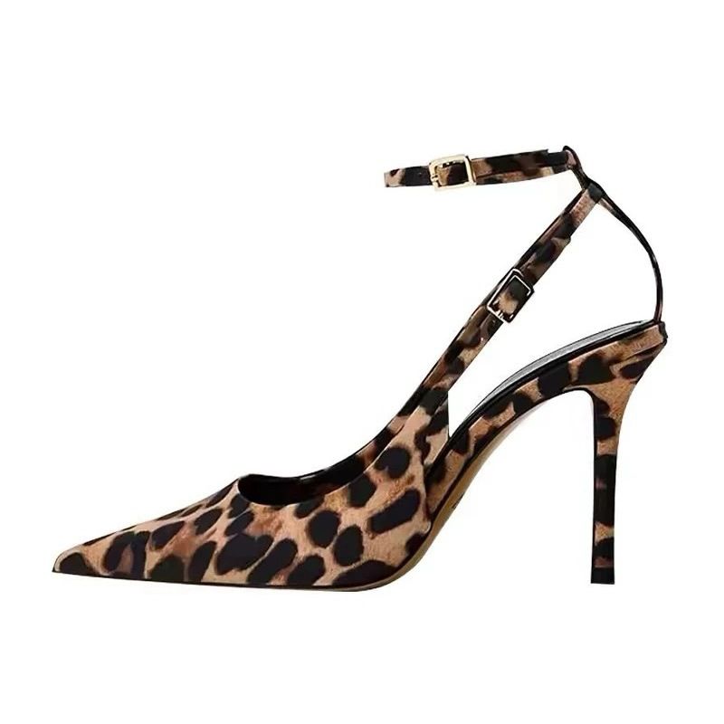 Talons hauts pointus imprimé léopard, boucle en un mot, tempérament français féminin, pieds non fatigués, stiletto sexy_voghion.com