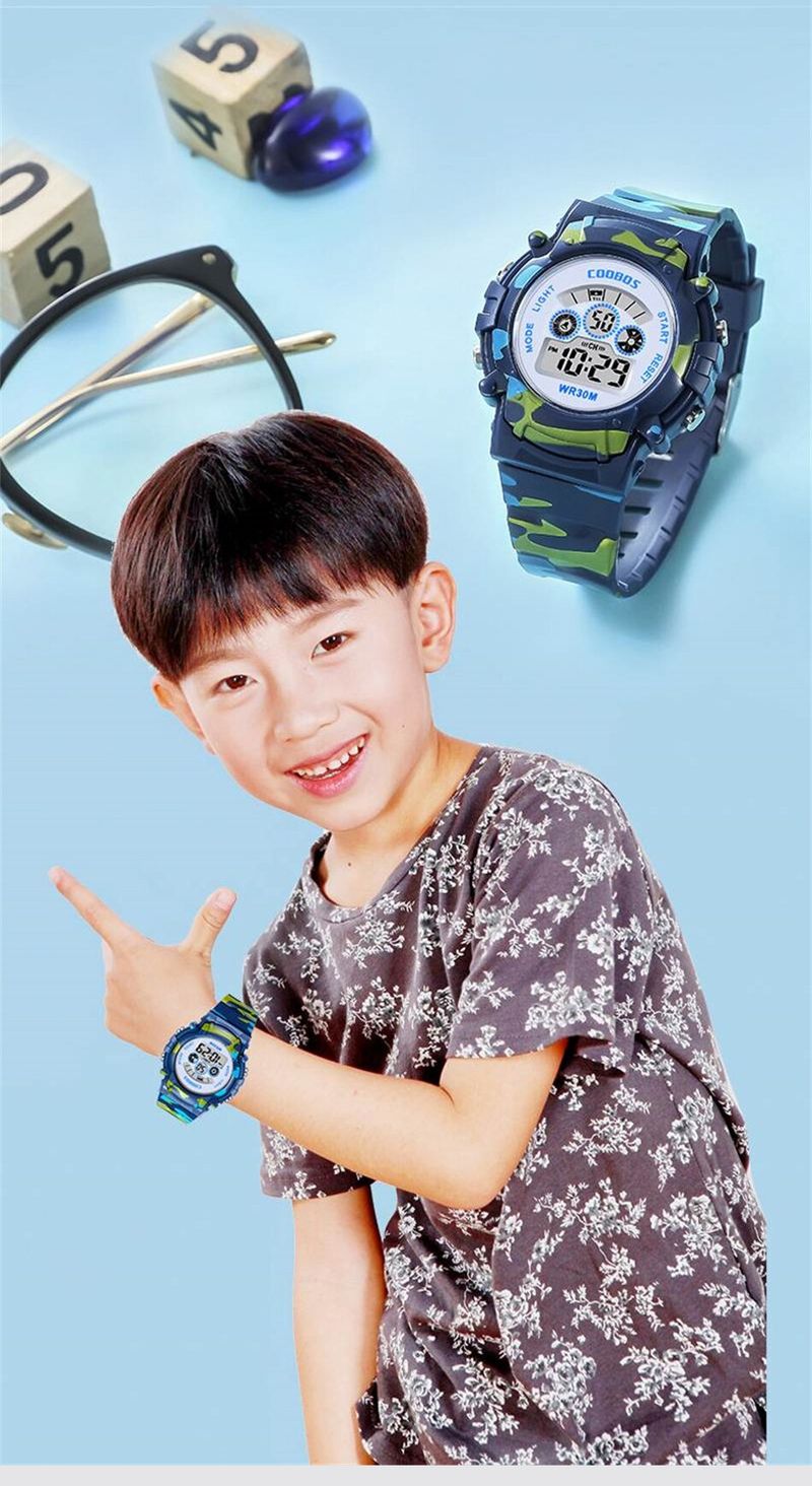 2024 Jungen Sport Militär Kinder Digitaluhren Student Kinderuhr Mode Leuchtende LED Alarm Camouflage Mädchen Uhr_voghion.com