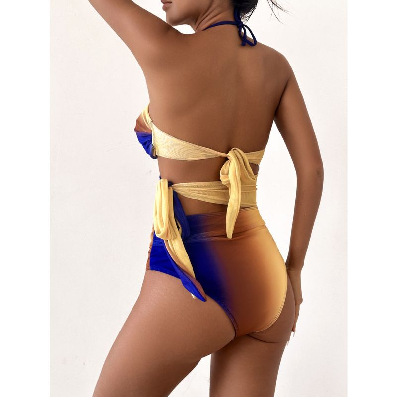 Dameskleding Effen kleurverloop Tube Top Afneembare Sling Eendelig badpak Dames Nieuw Rokpak_voghion.com