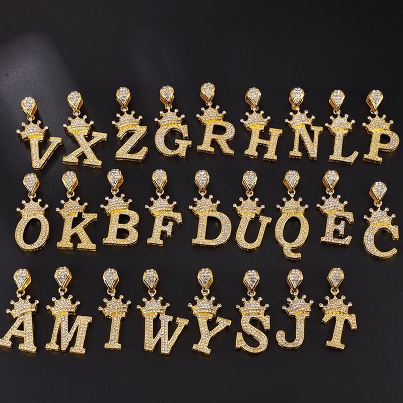 Collana con lettera a forma di corona popolare in oro e argento per uomo e donna hip hop, con diamanti pieni, collana con lettera a forma di fiore, lotto di gioielli_voghion.com