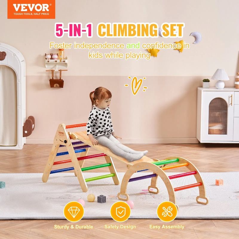 Pikler Set, Montessori In Toys Triangle, Toddler With Ramp, Climbing And Climbing Set 5 Arch, 1 Triangle Playground, Indoor Me_voghion.com