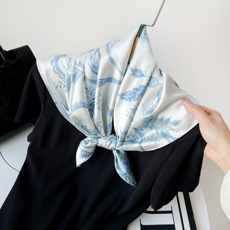 70cm Spring Summer New Square Colorful Printed Silk Women's Professional Neck Satin Small Scarf_voghion.com
