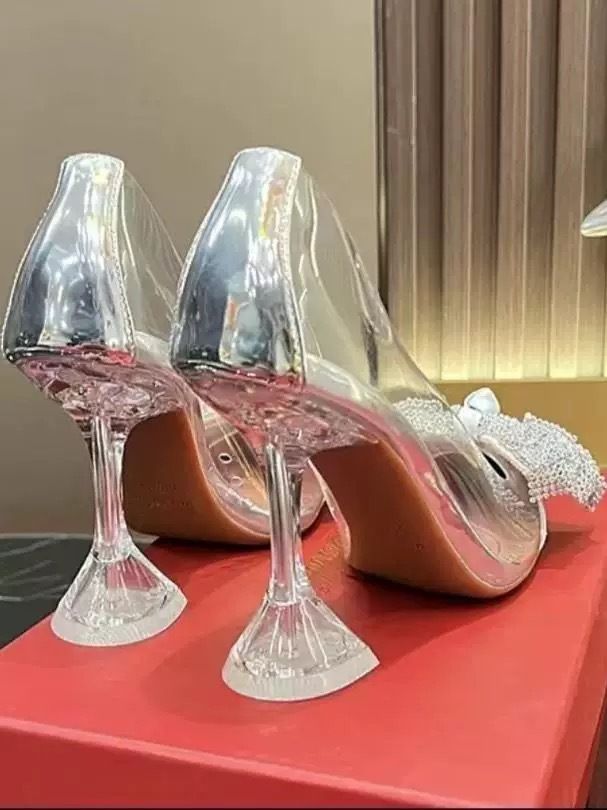 Scarpe col tacco alto da donna, in cristallo, con tacco a spillo, con strass, alla moda e squisite._voghion.com