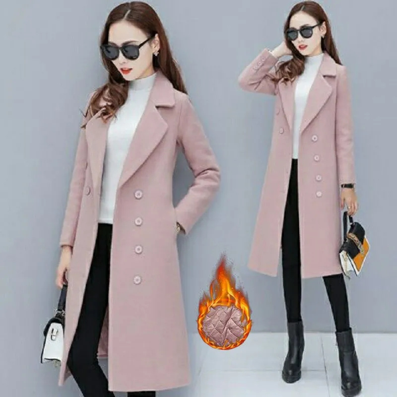 Female Woolen Coat Veet 2023Women's Double-Breasted Woolen Coat Spring And Autumn Woolen Coat Fashion Suit Collar_voghion.com