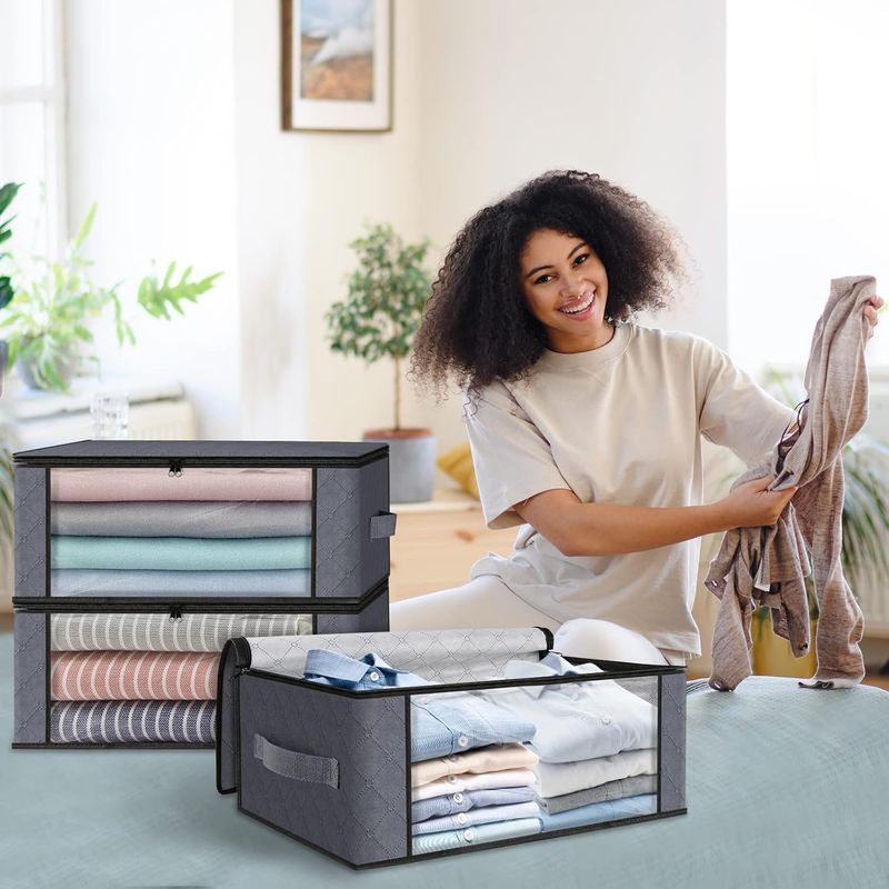 3-Pack Foldable Clothes Storage Bags - Clear View With Handles_voghion.com