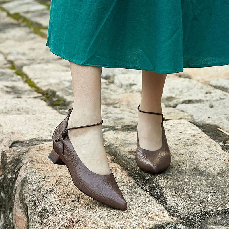 Huizumei Pointed Toe High Heel Genuine Leather Women's First Layer Sheepskin Handmade Black Commuting Work Shoes_voghion.com