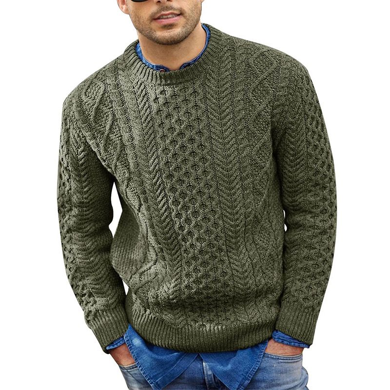 Maglione invernale da uomo in maglia a trecce rosa, vestibilità slim, caldo e casual, in acrilico_voghion.com