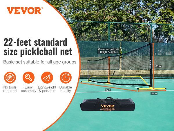 VEVOR Portable Pickleball Net System, 22FT Regulation Size Net, Weather Resistant Steady Metal Frame & Strong PE Net, Outdoor Game Sports Net With Carrying Bag, Easy Setup, Play In Backyard Driveway_voghion.com