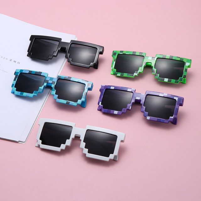 Kids and Adults Sunglasses Cosplay Action Game Toy Square Glasses Pixel Mosaic Sunglasses Thug Life Sunglasses_voghion.com
