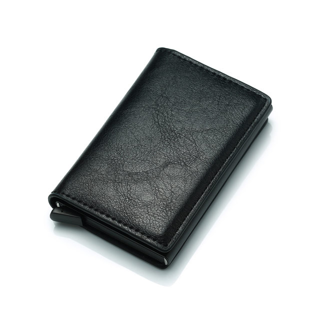 Nuevo Mini tarjetero para hombre, billeteras de fibra de carbono Rfid de cuero negro, Mini billetera delgada, monedero pequeño, monederos para hombre_voghion.com