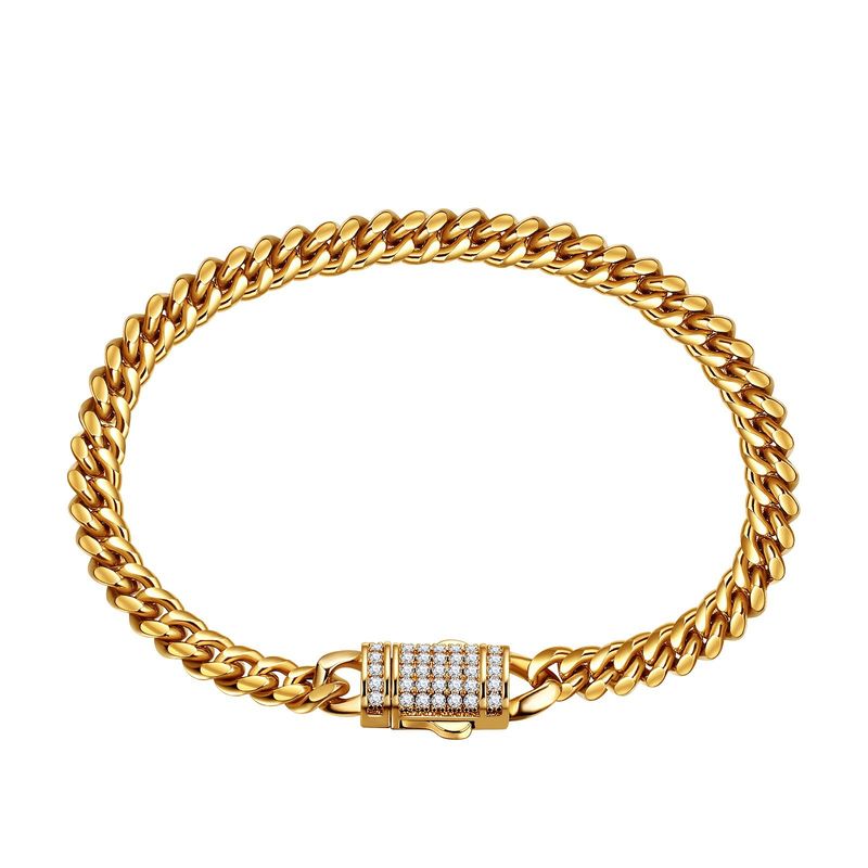 Cross Border E Commerce Delivery Men's Gold Cuban Necklace White Zircon Micro Inlaid Lock Encryption Chain 6mm 14mm_voghion.com