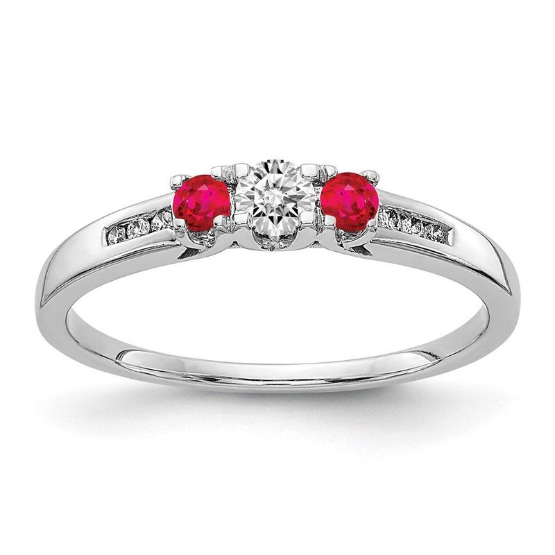 14k White Gold Diamond And Ruby 3-stone Ring_voghion.com