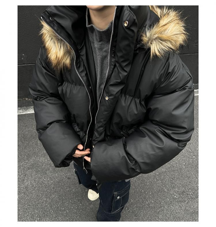 Giacca in pelle PU con collo di pelliccia staccabile di alta qualità da uomo - Cappotto con cappuccio pronto per l'inverno_voghion.com