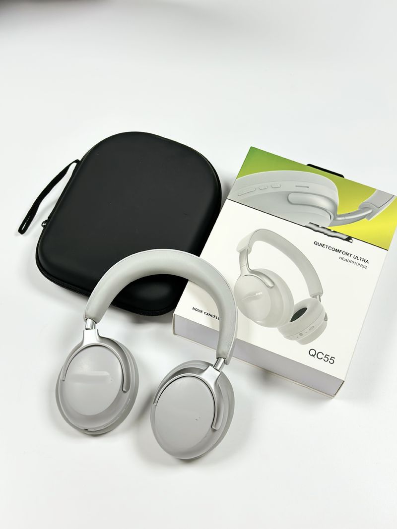 Nieuwe QC55 ULTRA Bluetooth 3D stereo hoofdtelefoon met katoenen band en leren tas QC65 draadloze oordopjes met ruisonderdrukking_voghion.com
