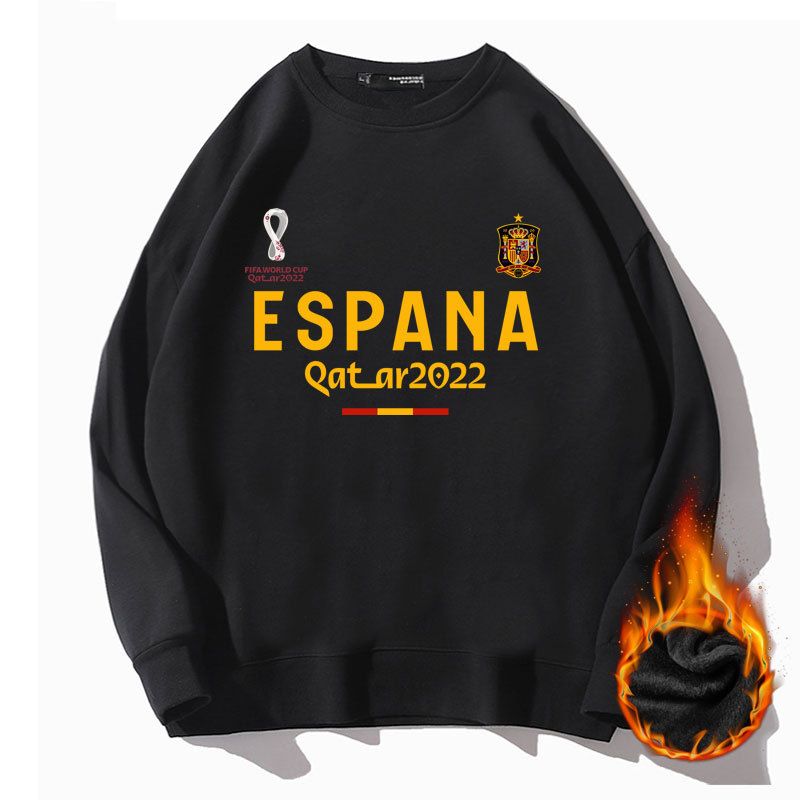 Rundhalspullover der spanischen Fußball-Weltmeisterschaft 2022 mit lockerer Passform aus Samt für Herbst und Winter_voghion.com