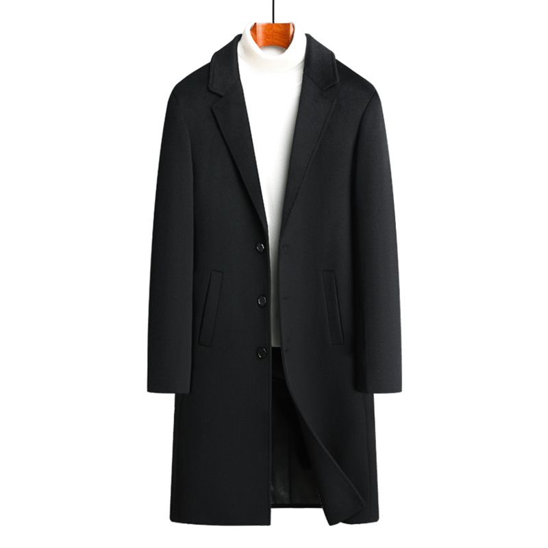 Trench lungo sopra il ginocchio da uomo, in lana, alla moda, per autunno e inverno, monopetto, in cashmere e lana_voghion.com