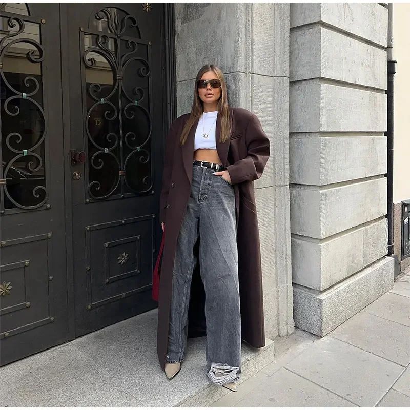 Autumn Women's Windbreaker With Elegant Temperament, Featuring Lapel And Double Breasted Pockets, Resembling A Wool_voghion.com