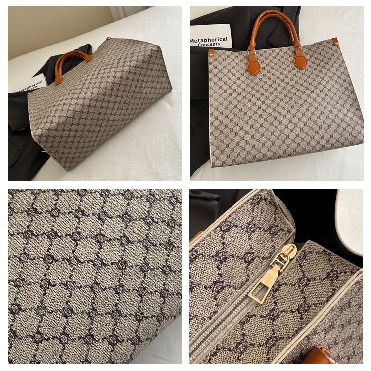 fashion simple large capacity retro printed handbag trendy hand held commuting ladies tote bag_voghion.com