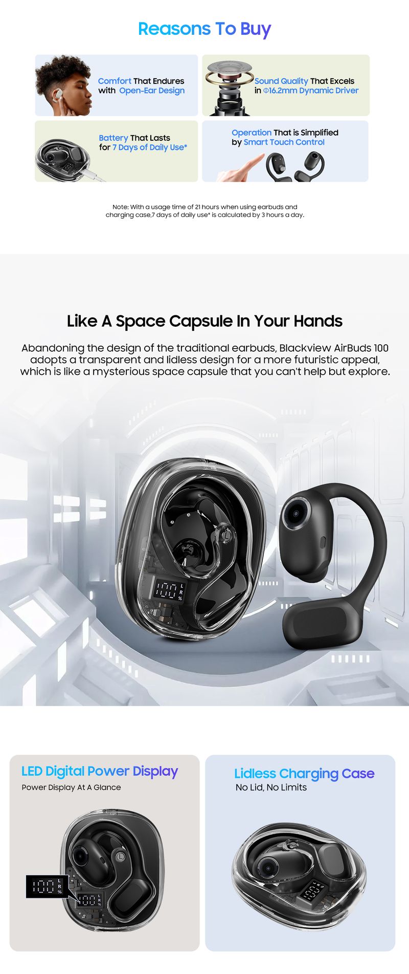 Blackview Airbus 100 Earphones Open Wireless, Sport Air Guided Bass ENC, TWS With Microphone 500mAh IP68_voghion.com