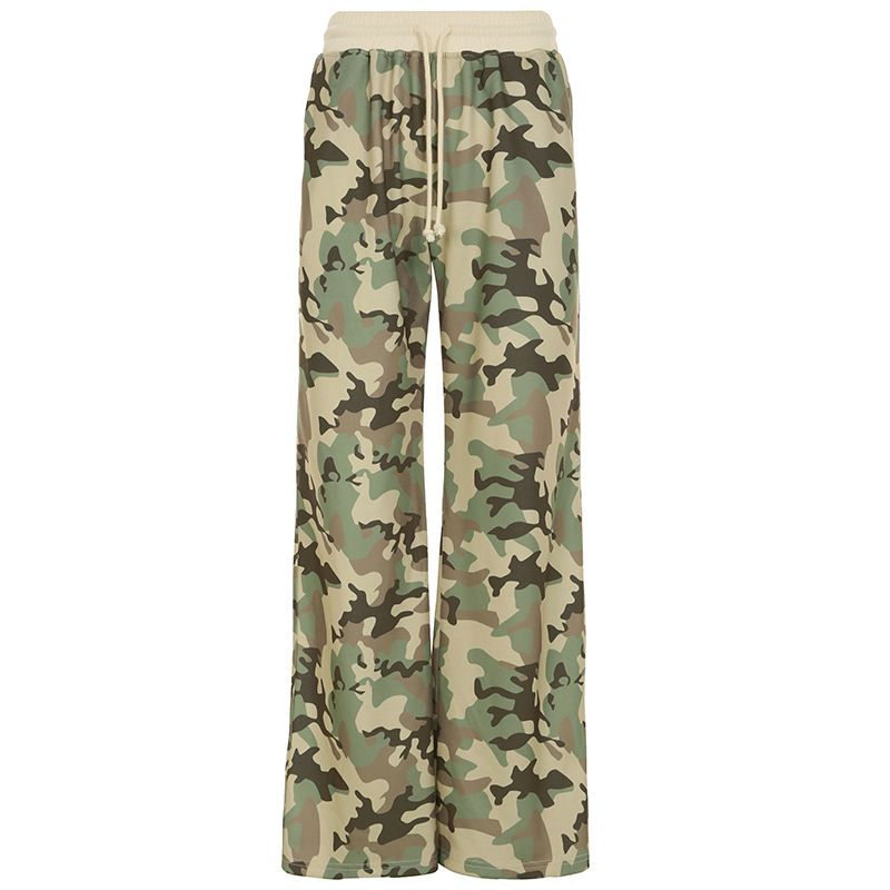 Women's Casual Style Contrast Color Waist Hooded Long Sleeve Sweatshirt Sweatpants Two-piece Camouflage Cardigan Jacket Pants Suit_voghion.com