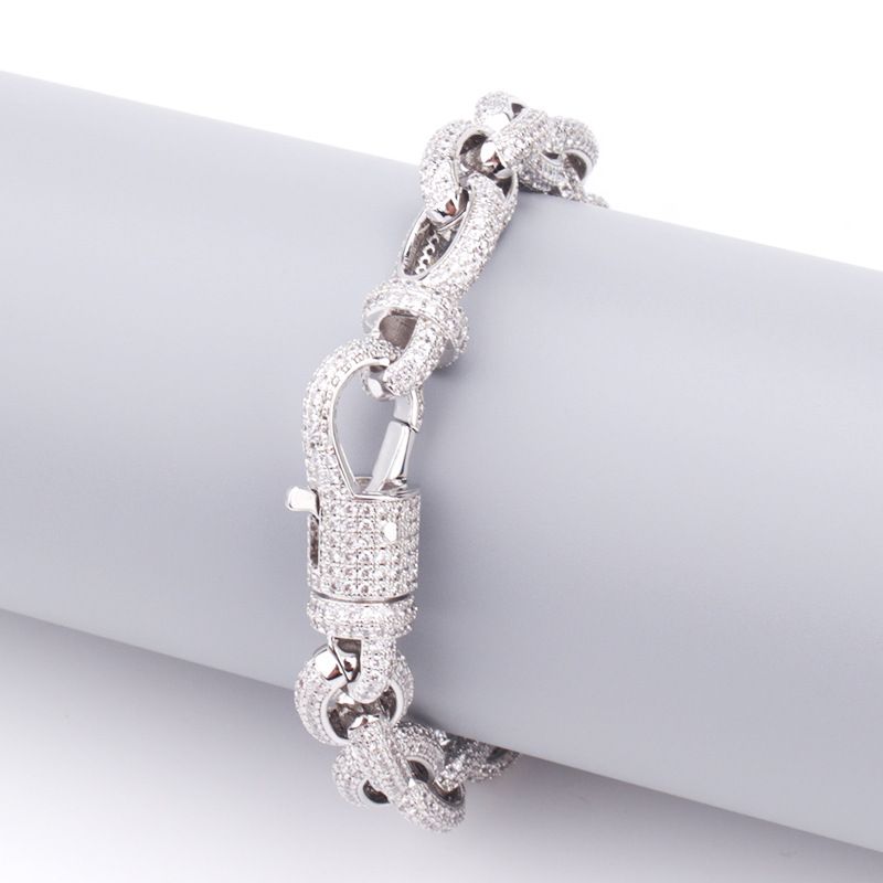 Bracciale a maglie cubane per uomo e donna con pietre completamente pavé e chiusura a moschettone, bracciale a catena con croce hip hop, elegante accessorio di moda unisex_voghion.com