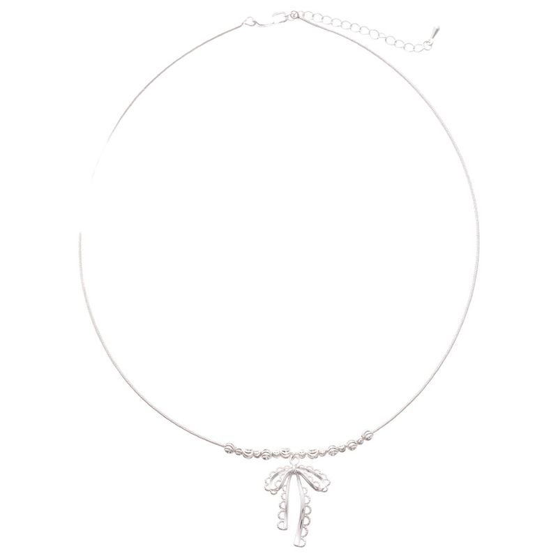 Schlichte Halskette mit Spitzenschleifen-Anhänger aus Silber für Damen, Nischendesign mit High-End-Feeling, Schlüsselbeinkette, Internet-Berühmtheit_voghion.com
