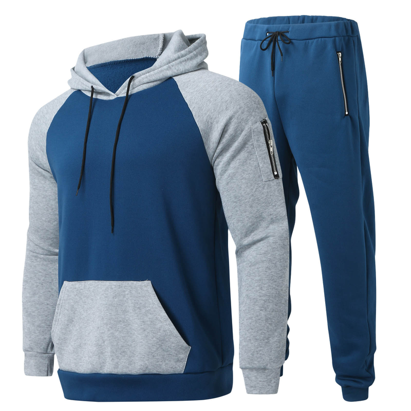 Winter Thickened Fleece Zippered Hoodie Two-Piece Sports And Casual Men's Set_voghion.com