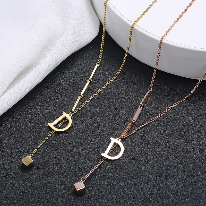 Biżuteria ze stali nierdzewnej, modna, elegancka, szlachetna litera D, seksowna kostka, zawieszka z frędzlami, łańcuszek typu choker, naszyjnik dla kobiet_voghion.com