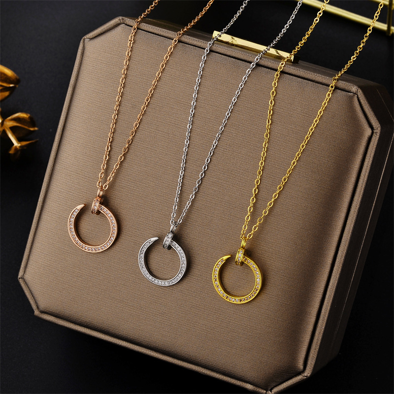 Fashion Luxury Zircon Crystal Hook Pendant Necklaces For Women Versatile Simple Female Neck Chain Ladies Jewelry_voghion.com