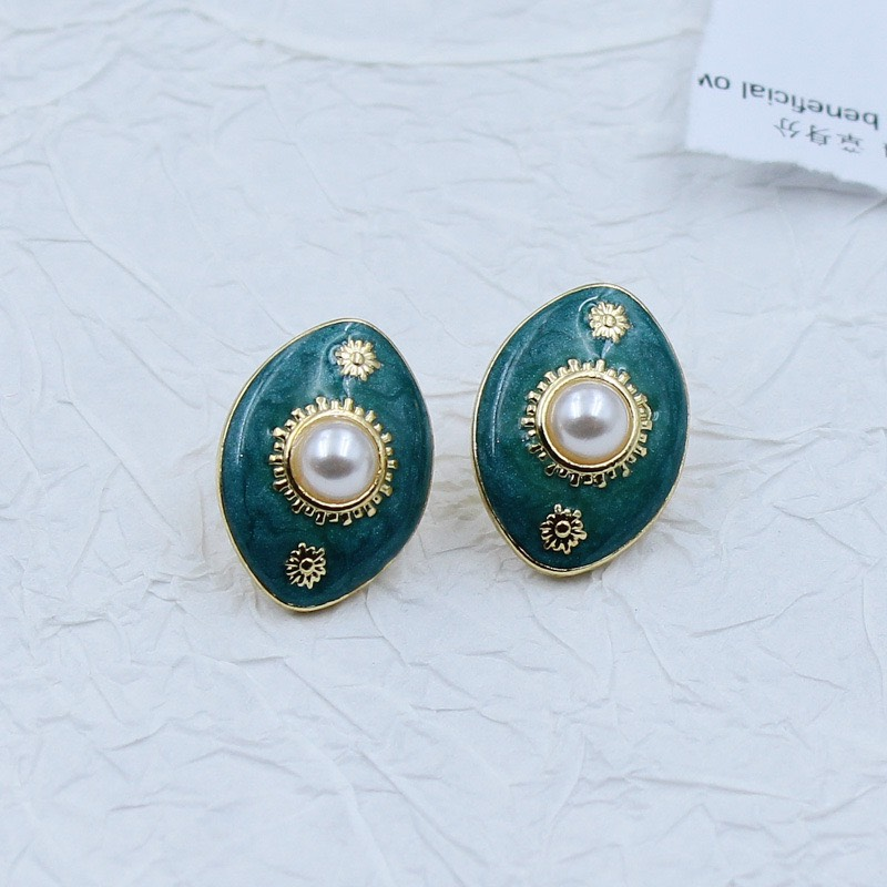 Orecchini pendenti in smalto di perle francesi di alta qualità con orecchini semplici per donna_voghion.com