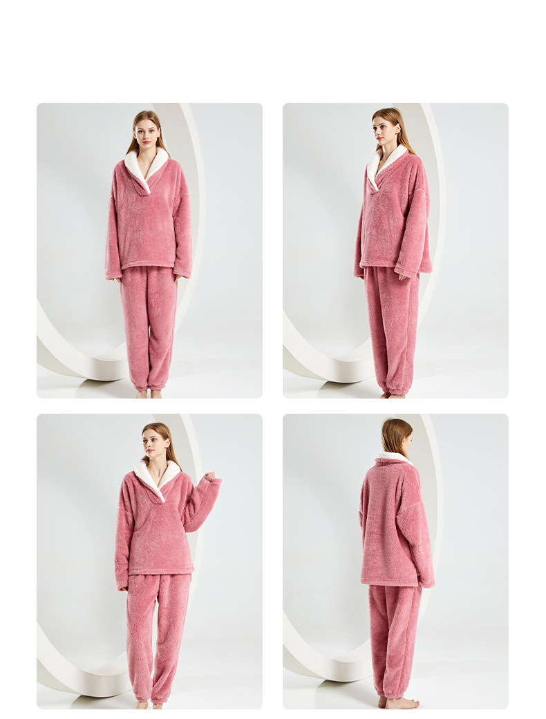 Damen-Pyjama-Set aus Korallenfleece für den Winter, verdickter, bequemer Pyjama aus Baumwollsamt, große Größe, warmer Pyjama aus Korallenfleece für Damen_voghion.com