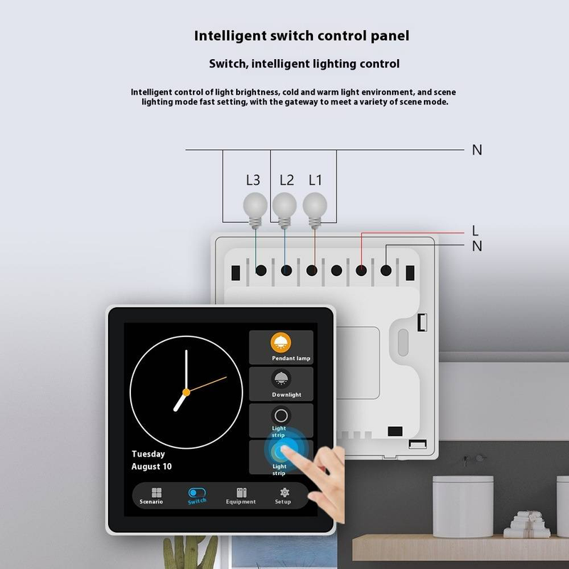 Interrupteur tactile intelligent 4 pouces - Contrôle de charge à 4 canaux et mode scène (double fonction, affichage plein écran, compatible Alexa/Google Home)_voghion.com