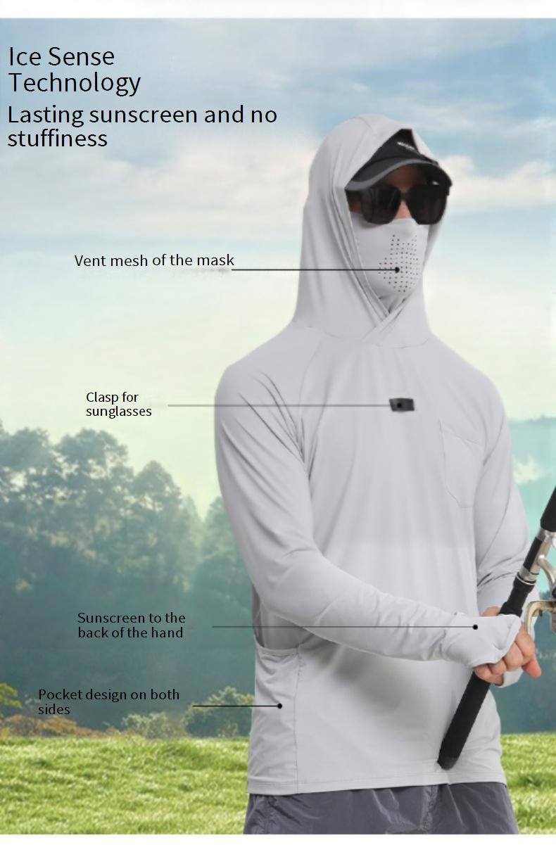 Langärmlige Sonnenschutzkleidung für Herren, Angelkleidung, schnelltrocknend, UV-beständig, verschleißfest, Sonnenschutzkleidung aus Eisseide_voghion.com