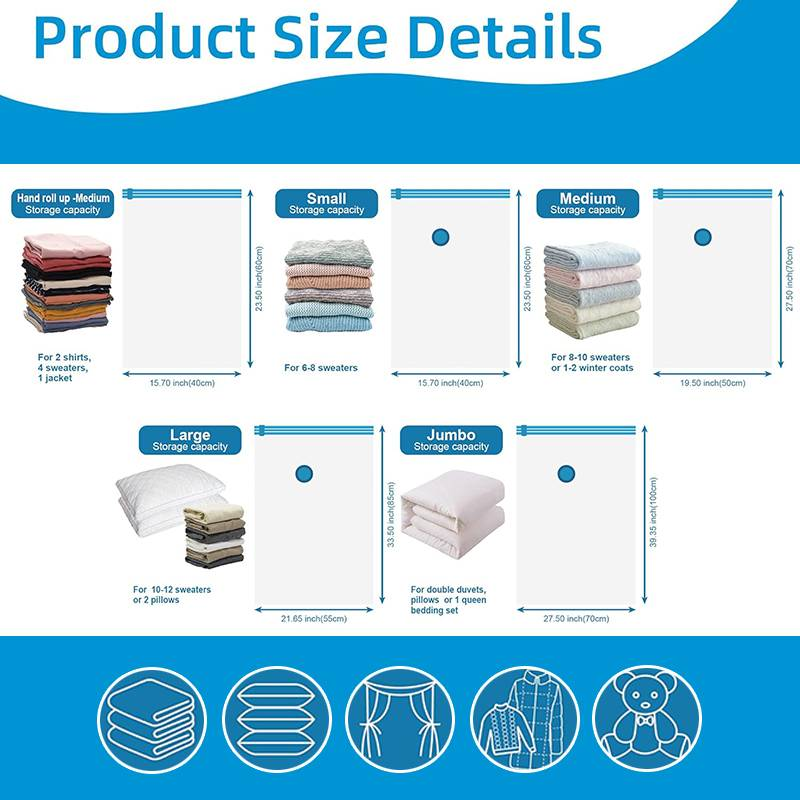 20 sacchetti sottovuoto con pompa manuale, compressione salva spazio, sigilla sottovuoto vestiti, bagagli, coperte, cuscini, biancheria da letto, blu_voghion.com