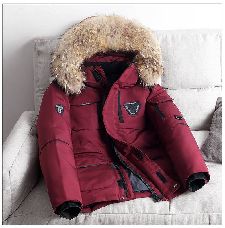 Unisex Faux Fur Trim Parka – Workwear Jacket With Detachable Hood & 300FP Duck Down (S-3XL, Windproof, Black/Beige/Burgundy)_voghion.com