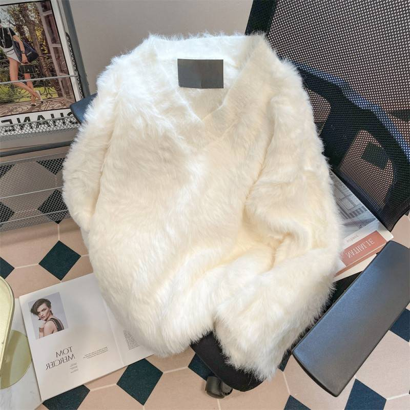 Gemütlicher V-Ausschnitt-Pullover im französischen Stil für Damen und Herren – weicher und flauschiger Winterstrick aus Alpaka-Fleece, warmer und stylischer Pullover _voghion.com