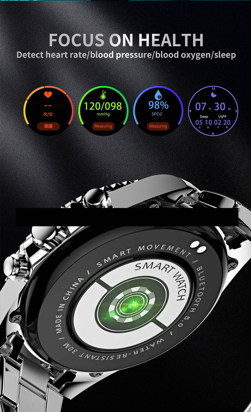 Relógio inteligente masculino AW12 com moldura giratória, chamadas Bluetooth, monitor de frequência cardíaca e pressão arterial, rastreador de condicionamento físico à prova d'água_voghion.com