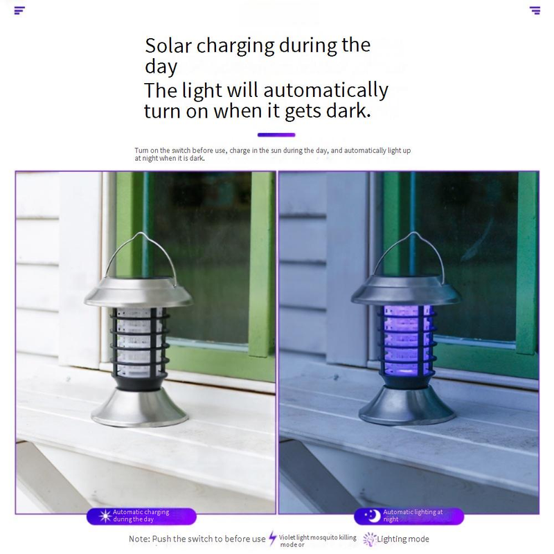 Lampada solare antizanzare, lampada anti-insetti portatile per esterni con luce UV, lanterna da giardino impermeabile per patio, cortile, campeggio - Batteria ricaricabile_voghion.com