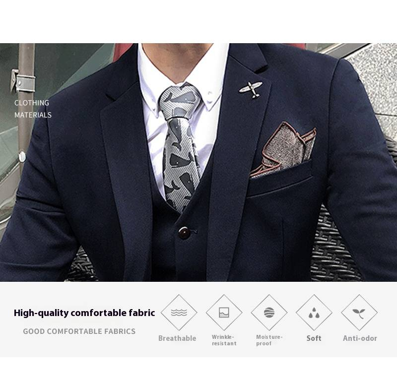 Ensemble élégant 3 pièces pour homme, coupe slim, blazer, gilet et pantalon (noir/bleu marine, S-4XL)_voghion.com