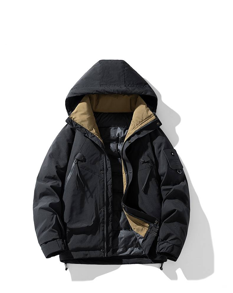 Herrenbekleidung Winter-Arbeitskleidung Daunenjacke Kurzer Stil Lässiger Mode-Kapuzenparka Mit 700FP Weißer Entendaunen, Wasserdichter Winddichter Verdickter Mantel_voghion.com