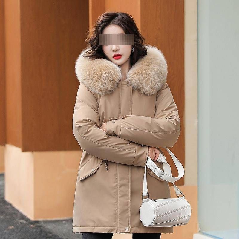 Women's Winter Hooded Parka Coat With Fox Fur Trim - Long Quilted Puffer Jacket For Petite To Plus Size, Warm Fleece Lined, Zipper Closure_voghion.com