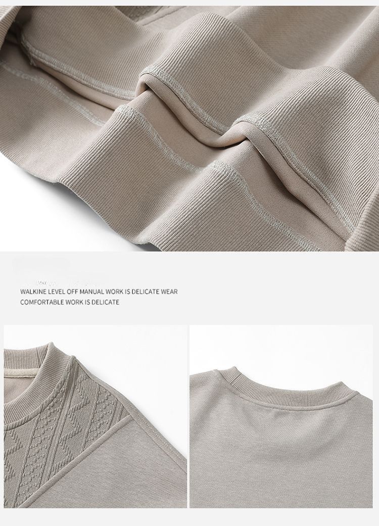 Men's 300GSM Heavyweight Crewneck Sweatshirt – Textured Jacquard & Drop Shoulder (M-XXXXL)_voghion.com