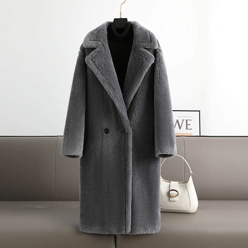 Women's Teddy Bear Silhouette Pure Wool Blend Shearling Coat With Notched Collar - Luxurious Fleece-Lined Winter Jacket_voghion.com