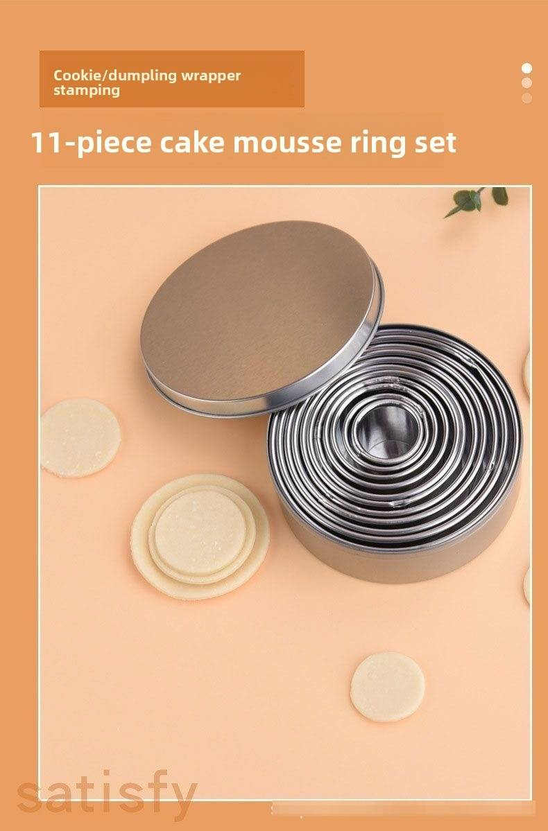 Stainless Steel Cake Mousse Ring Mold Round Cutter Baking Tool 11-Piece Set Dumpling Skin Dessert_voghion.com