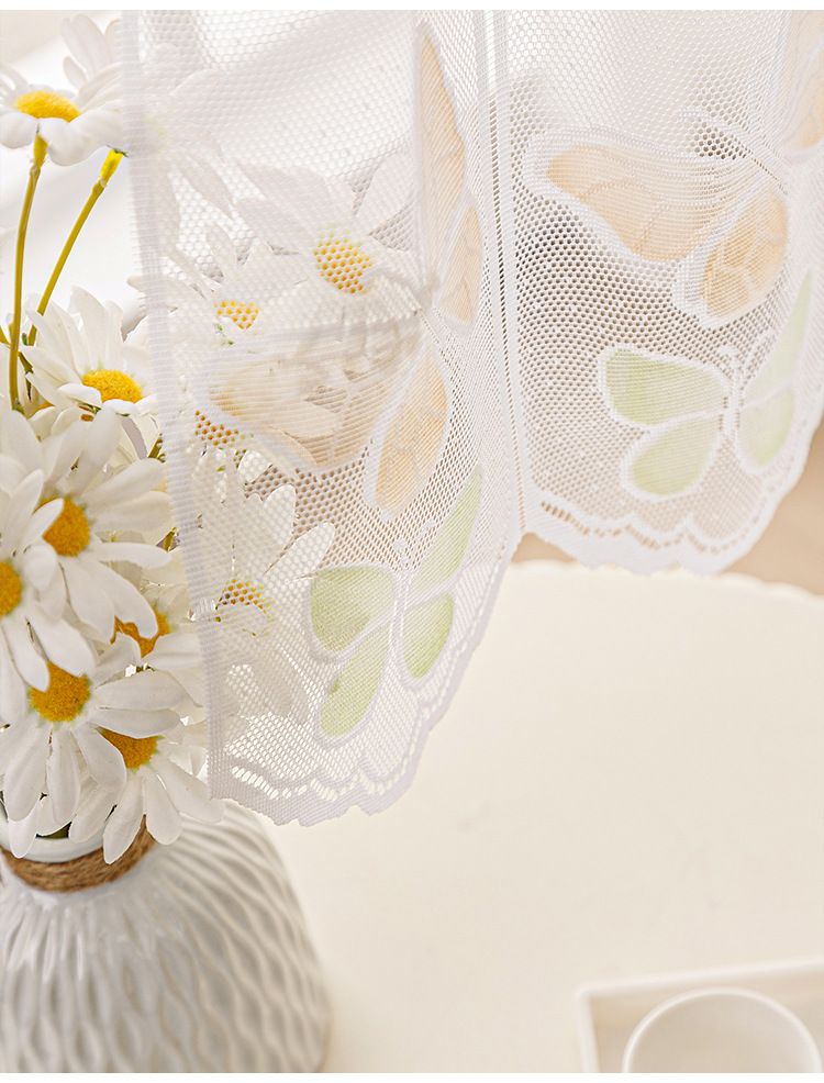 Elegant Lace Door Curtain With Butterfly Embroidery - Sheer Semi Curtain For Bedroom, Study, Bathroom (3 Sizes, 4 Colors)_voghion.com