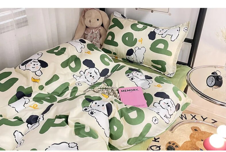 Vier Bettlaken, Aloe Vera Baumwolle, weich und bequem für Studenten- und Personalwohnheime, hautfreundlicher Bettbezug, drei_voghion.com