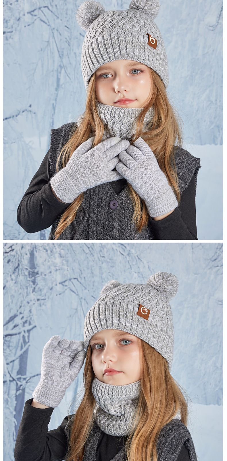 Wintermütze-Schal-Handschuh-Set für Kinder – weicher Acryl-Strick mit Fleecefutter für Jungen und Mädchen, warmes und gemütliches Accessoire für kaltes Wetter (mehrere Farben)_voghion.com