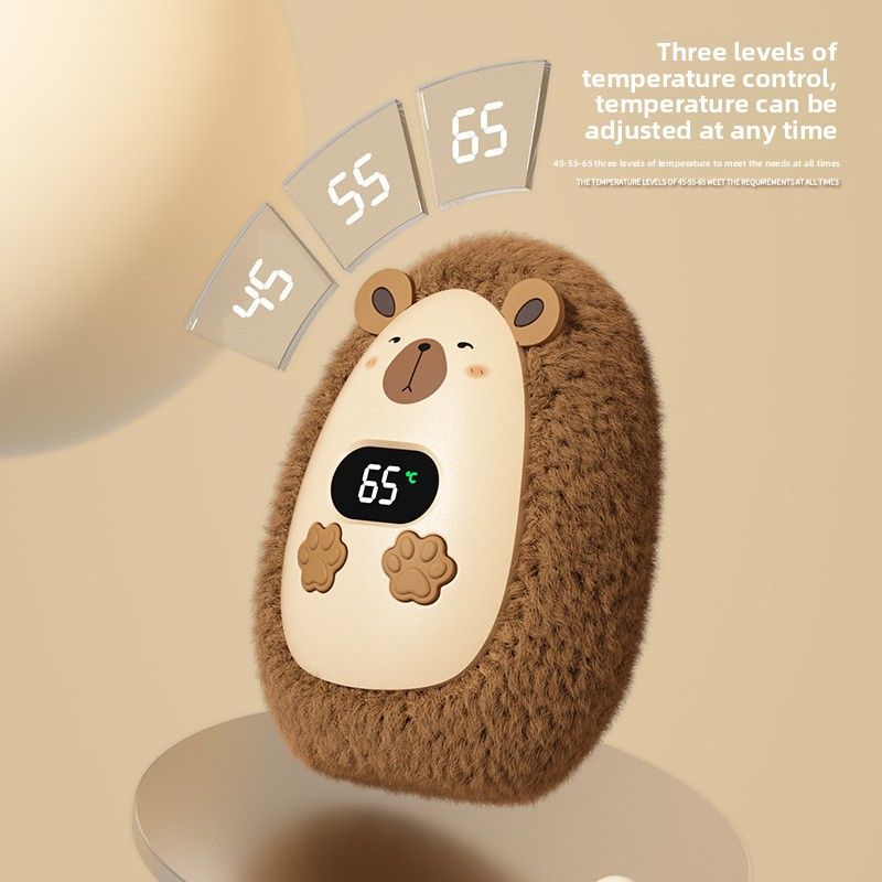 Nouveauté : Chauffe-mains en peluche avec affichage numérique, mini chauffe-mains portable rechargeable USB, motif dessin animé mignon, cadeau d'hiver_voghion.com
