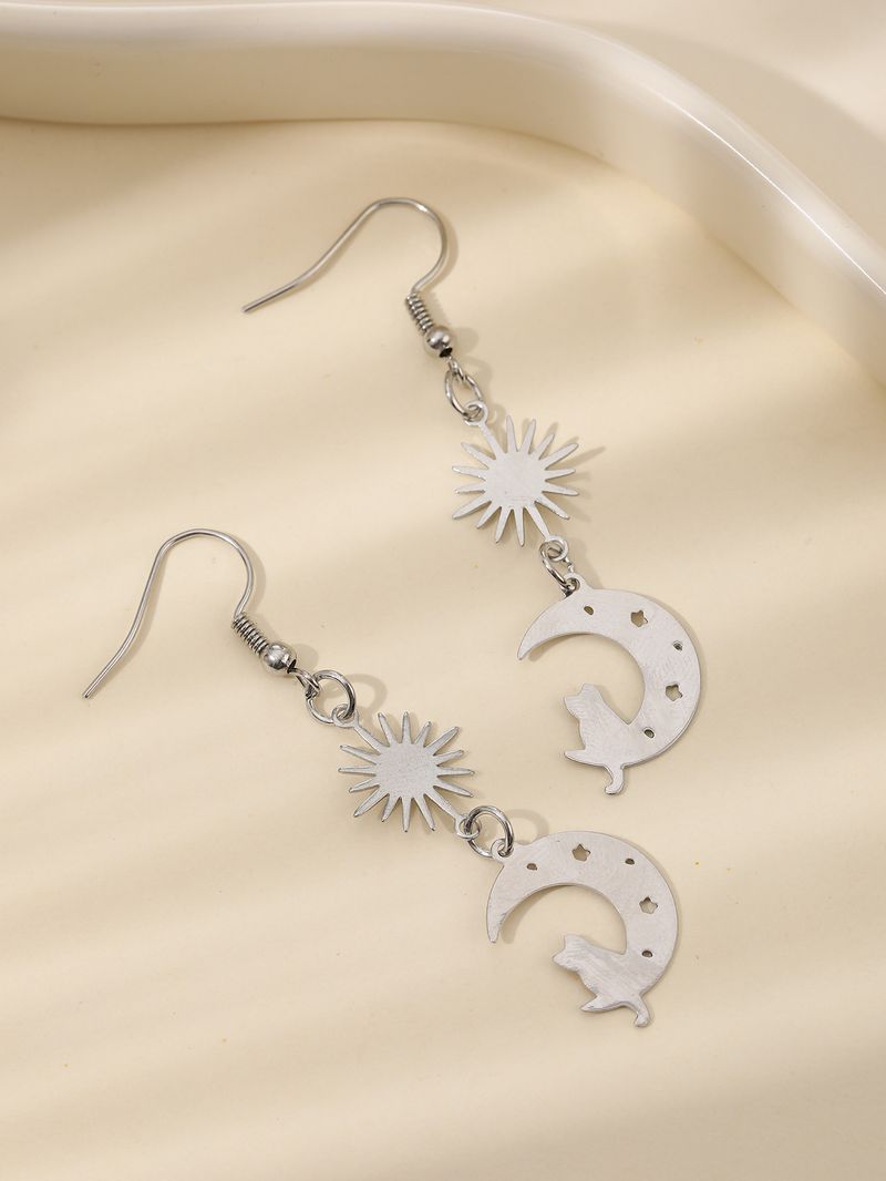 Pendientes de moda con borlas de sol y luna, bonitos gatos, para mujer, elegantes joyas de fiesta, colgantes_voghion.com