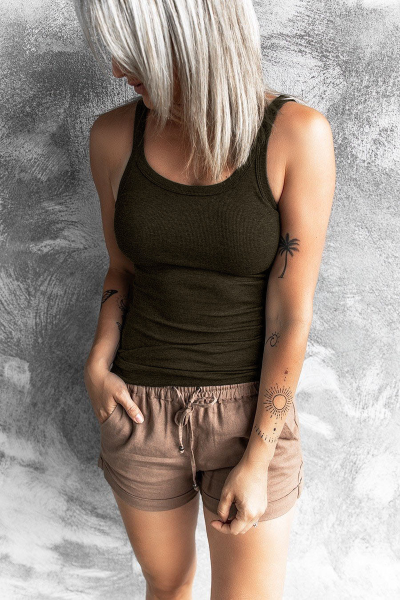 2023 Solid Color Versatile Tank Sexy Round Neck Underlay Overlay Top T-shirt Women's Wear_voghion.com